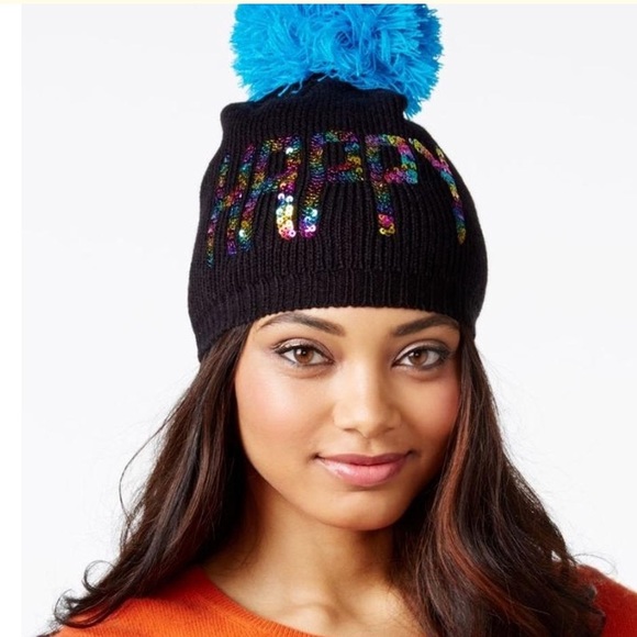 Betsey Johnson Trolls Happy Multi-Sequin Beanie - Picture 2 of 2